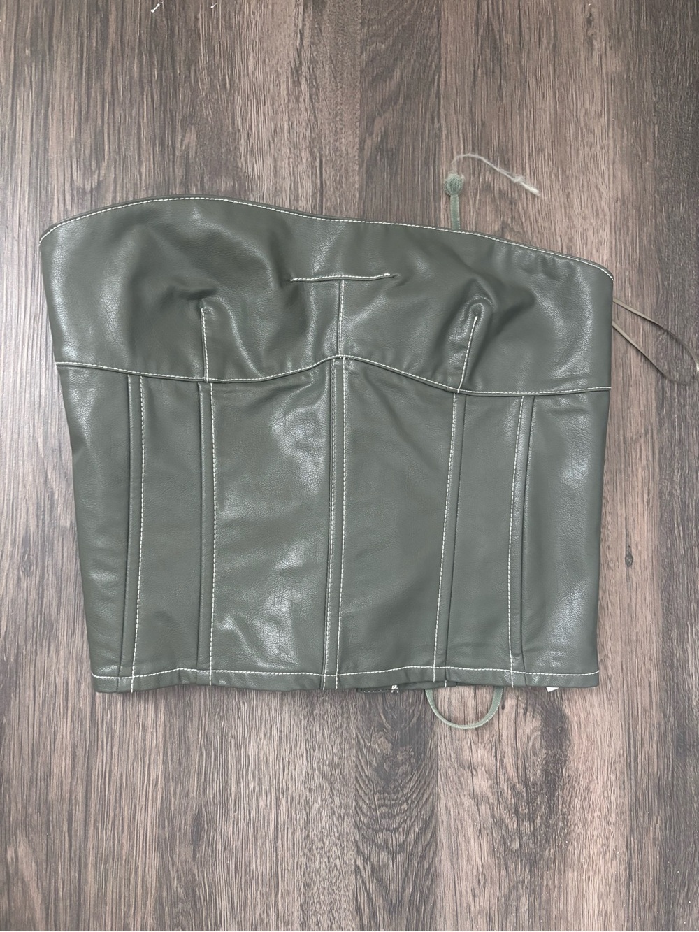 Edikted Olive Green Faux Leather Strapless Corset Top